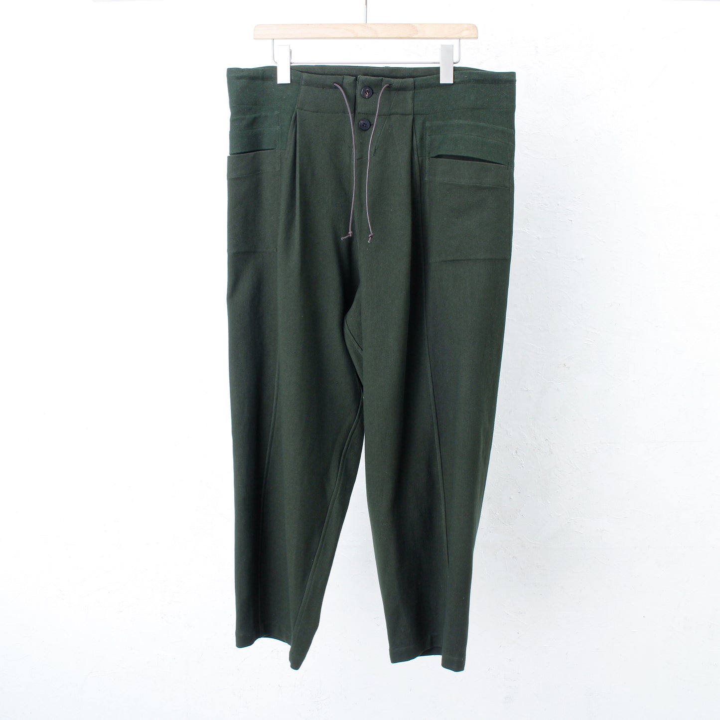 6ply KhadiCotton Switching Wide Pants / KHAKI-GREEN
