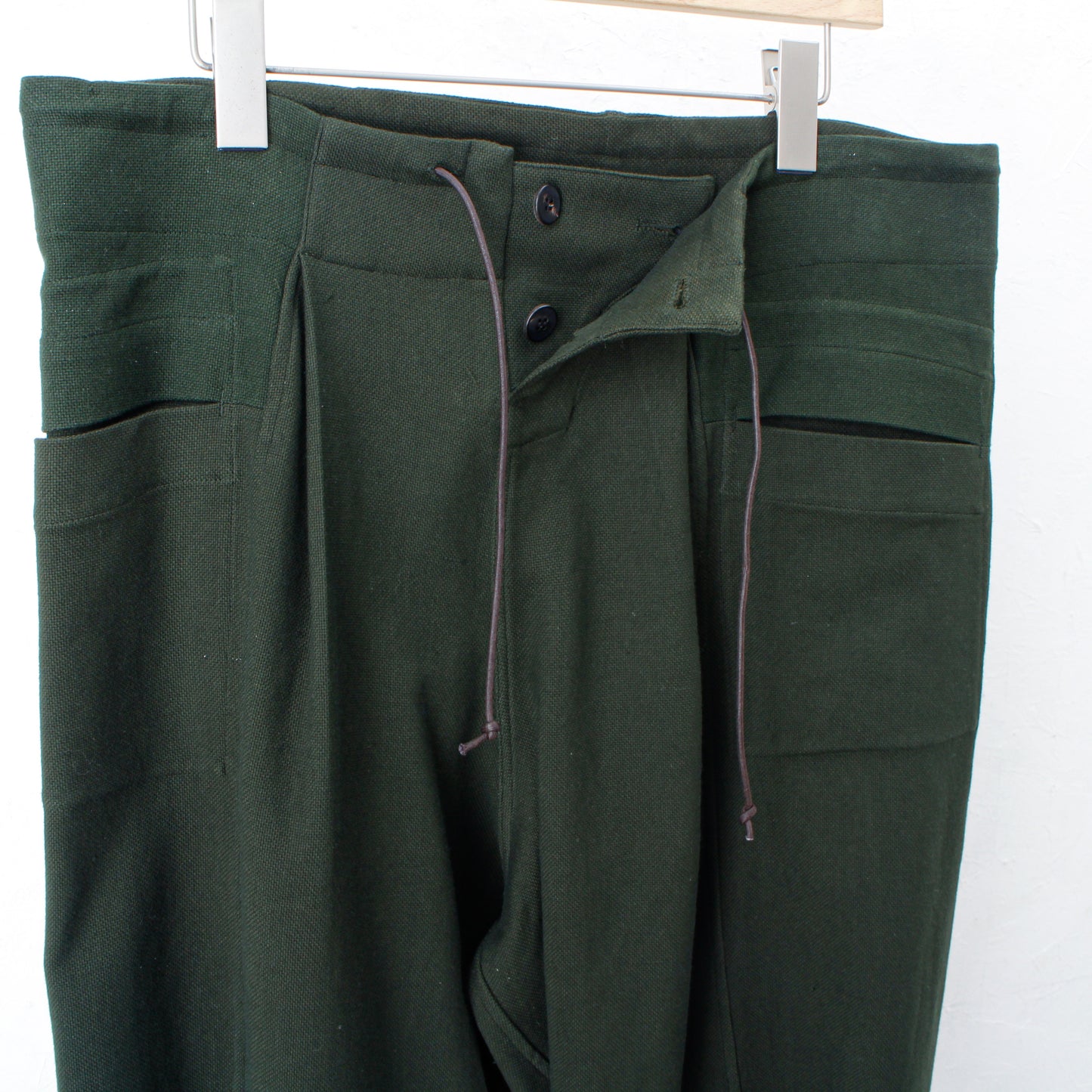 6ply KhadiCotton Switching Wide Pants / KHAKI-GREEN