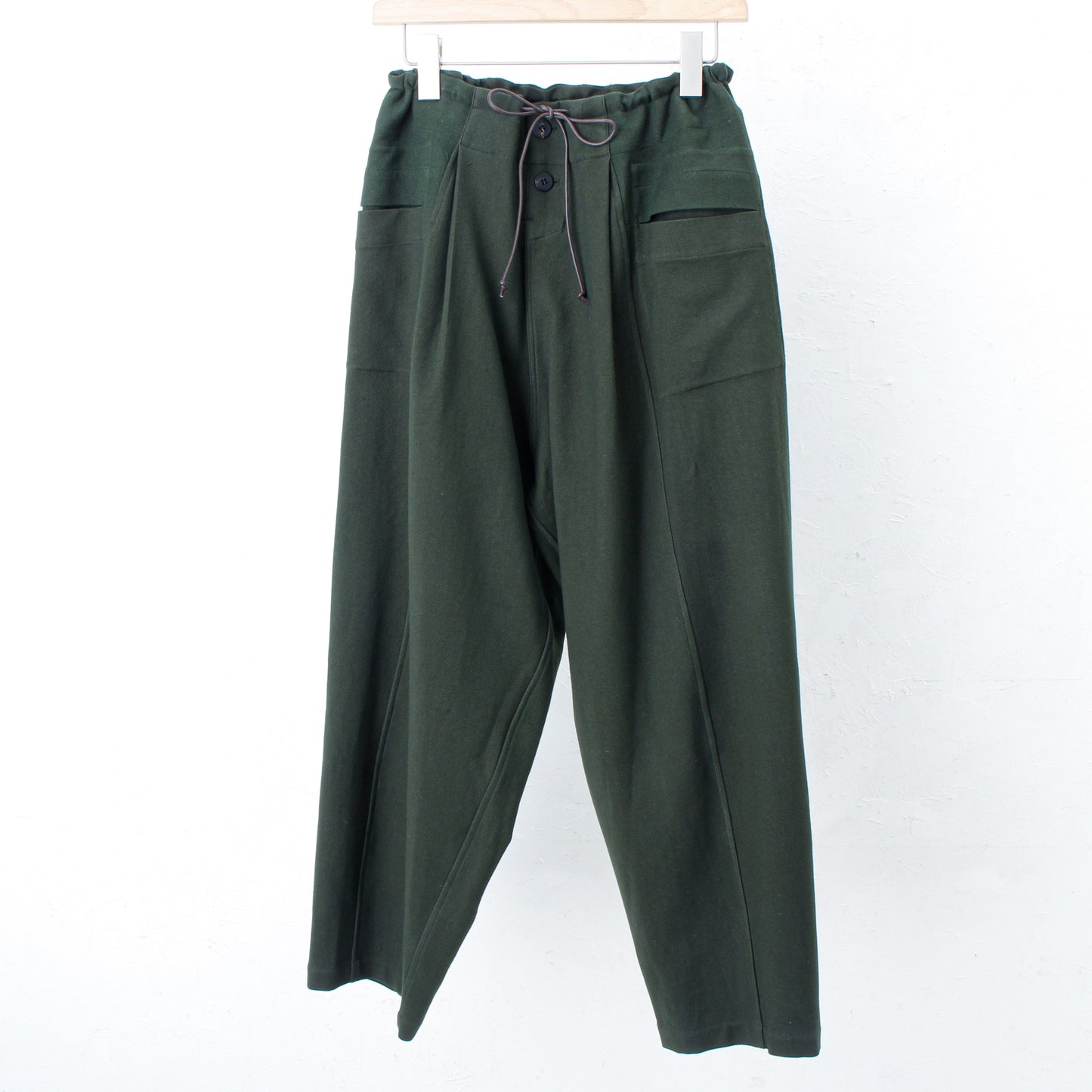 6ply KhadiCotton Switching Wide Pants / KHAKI-GREEN