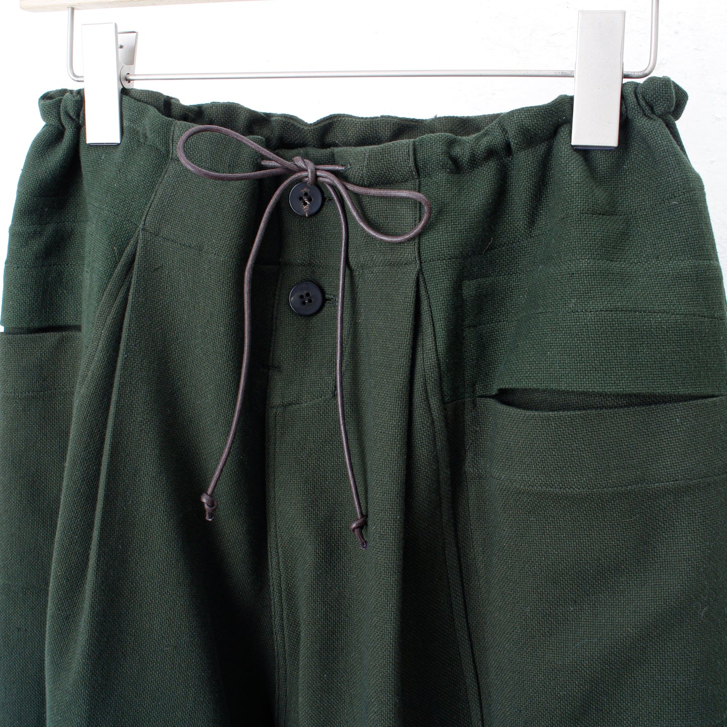 6ply KhadiCotton Switching Wide Pants / KHAKI-GREEN