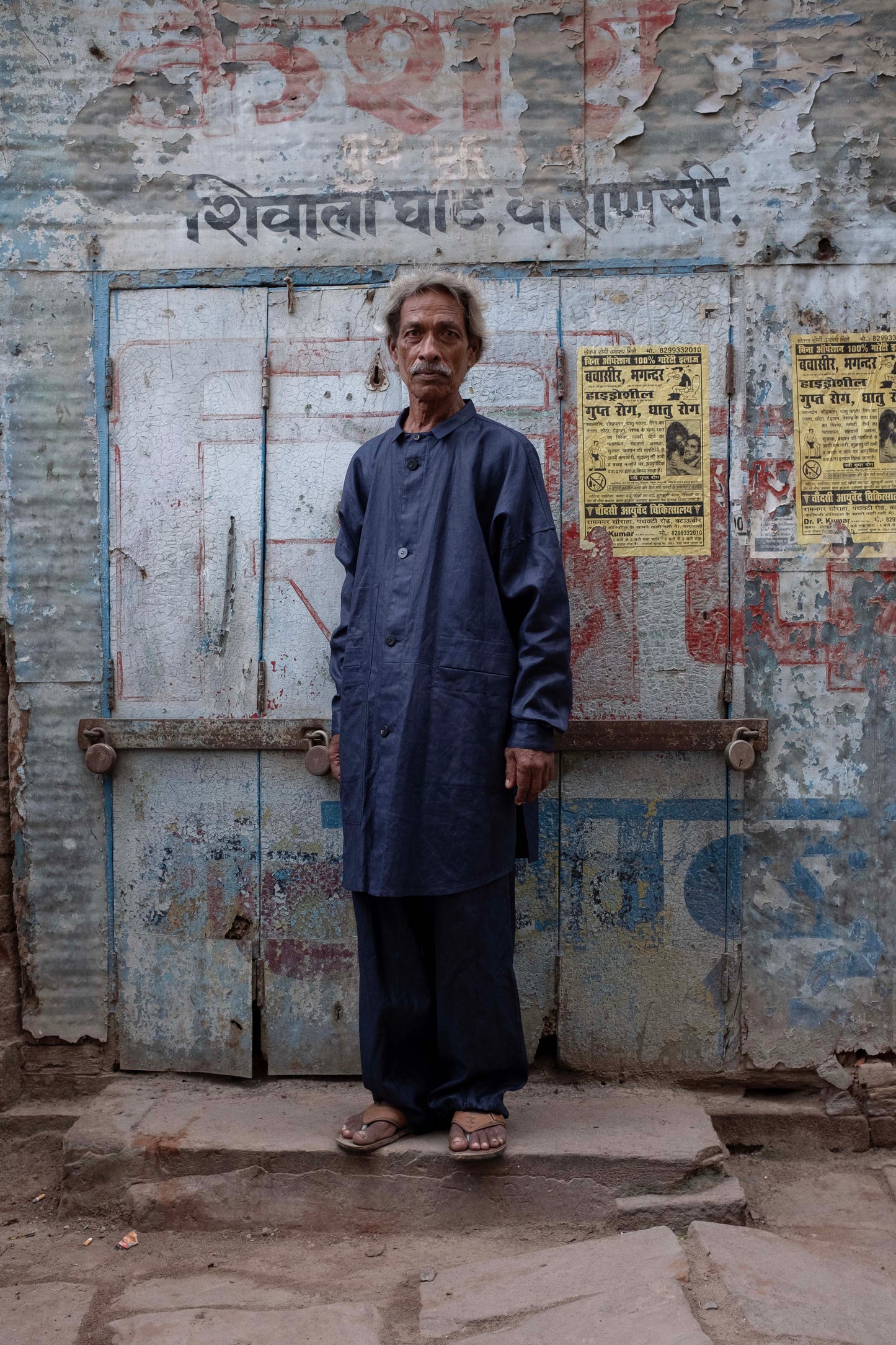 Glazed Linen Pasted Cloth Shirt Coat / navy