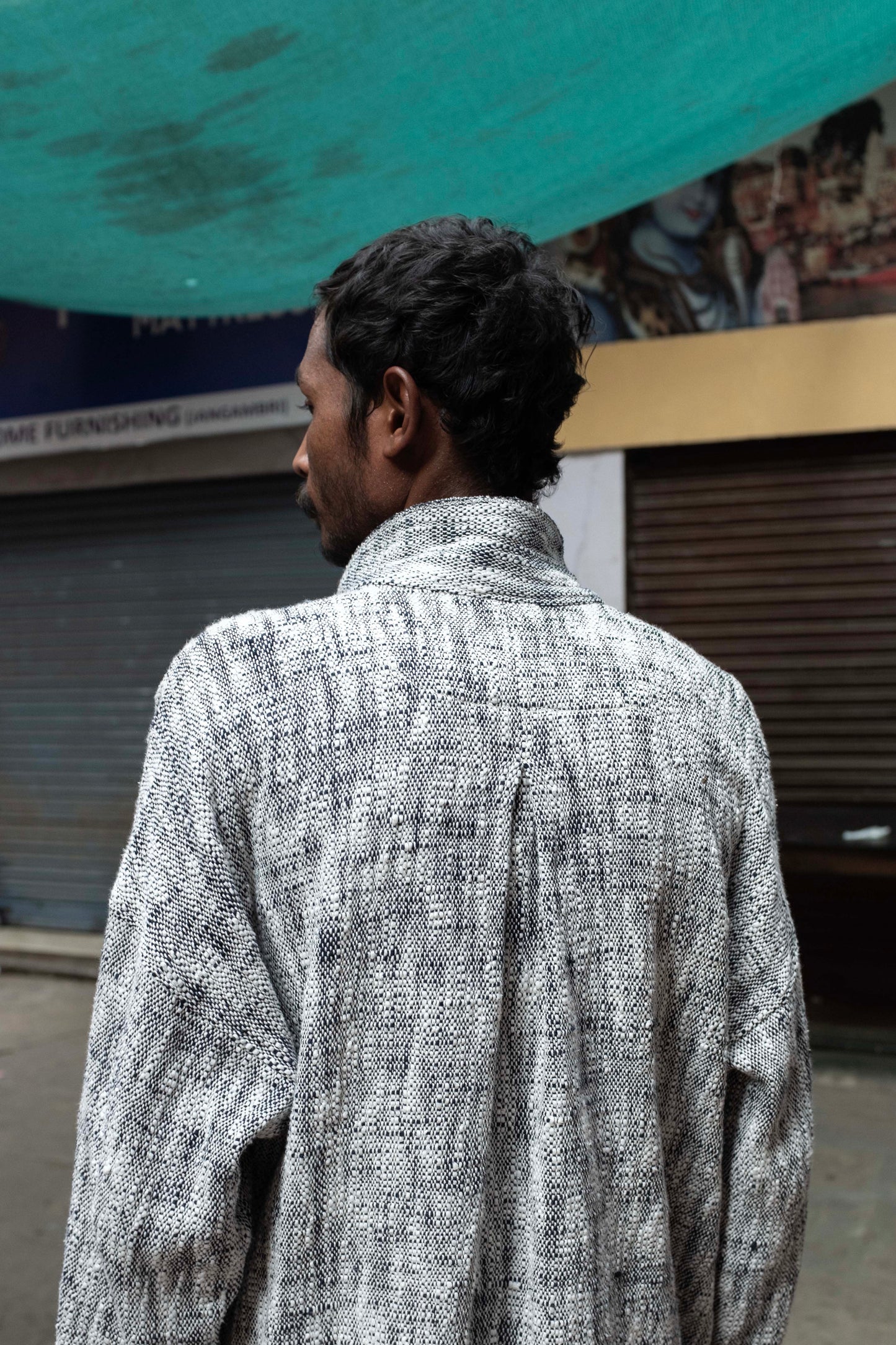 0 Count KhadiCotton Jacket / navy×white