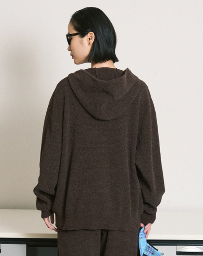 CORDY KNIT ZIP HOODIE / brown
