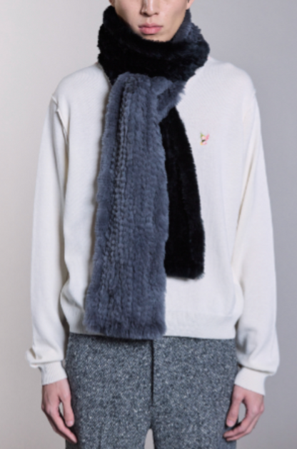 RABBIT FUR SCARF /   black × gray