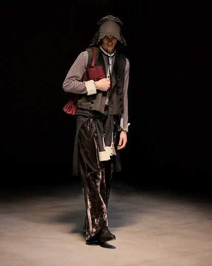 Velvet Accordion Wide Trousers / Dusty Black