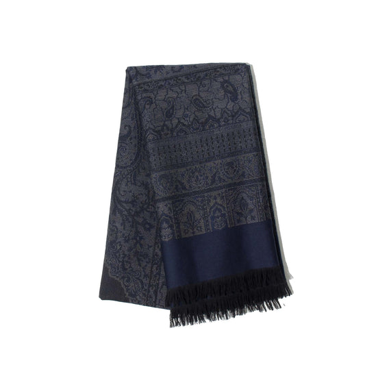 Tibetan Paisley Wool Stole / blue