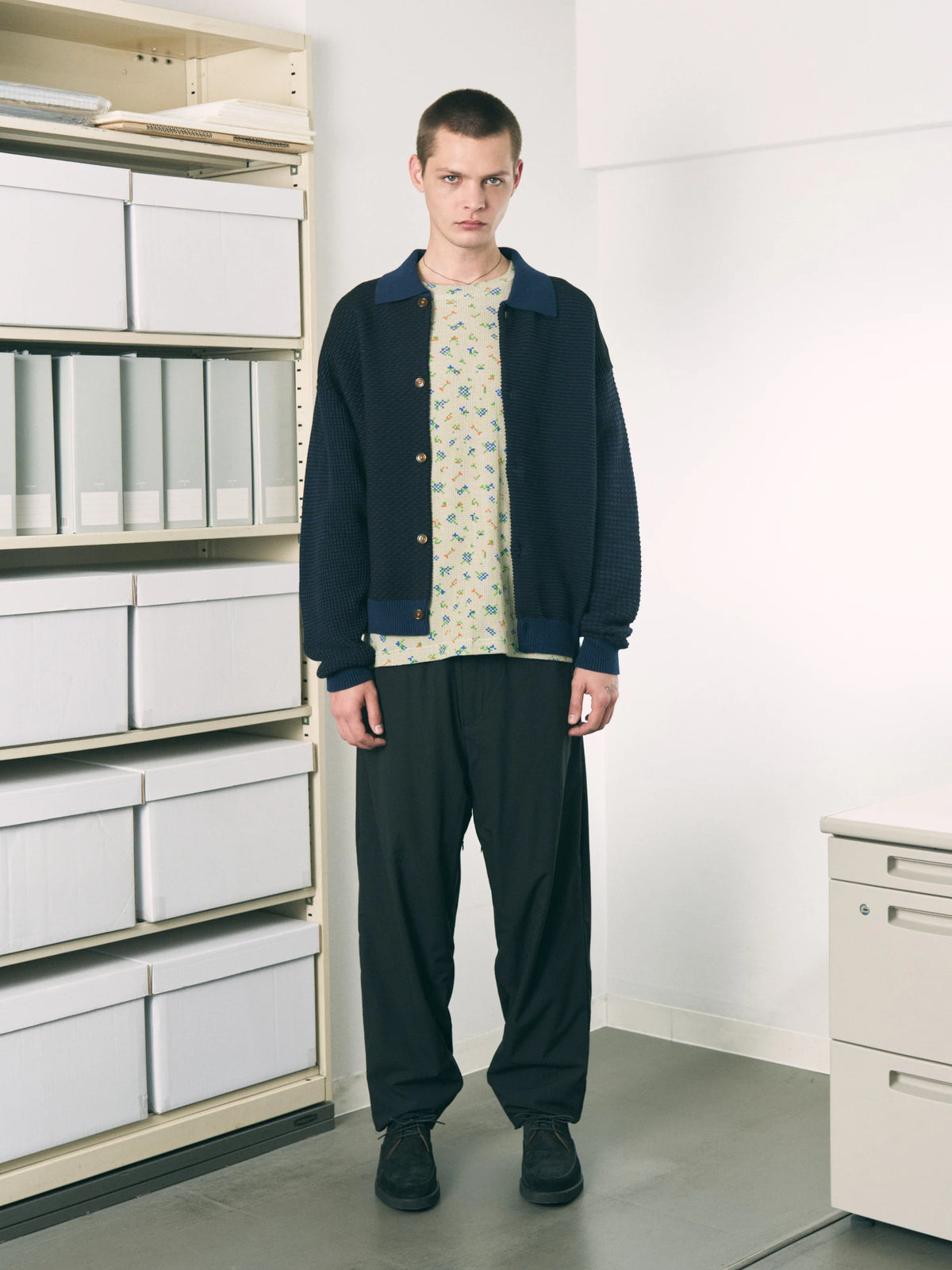 MULTI KNIT SHIRT JACKET / navy ×black