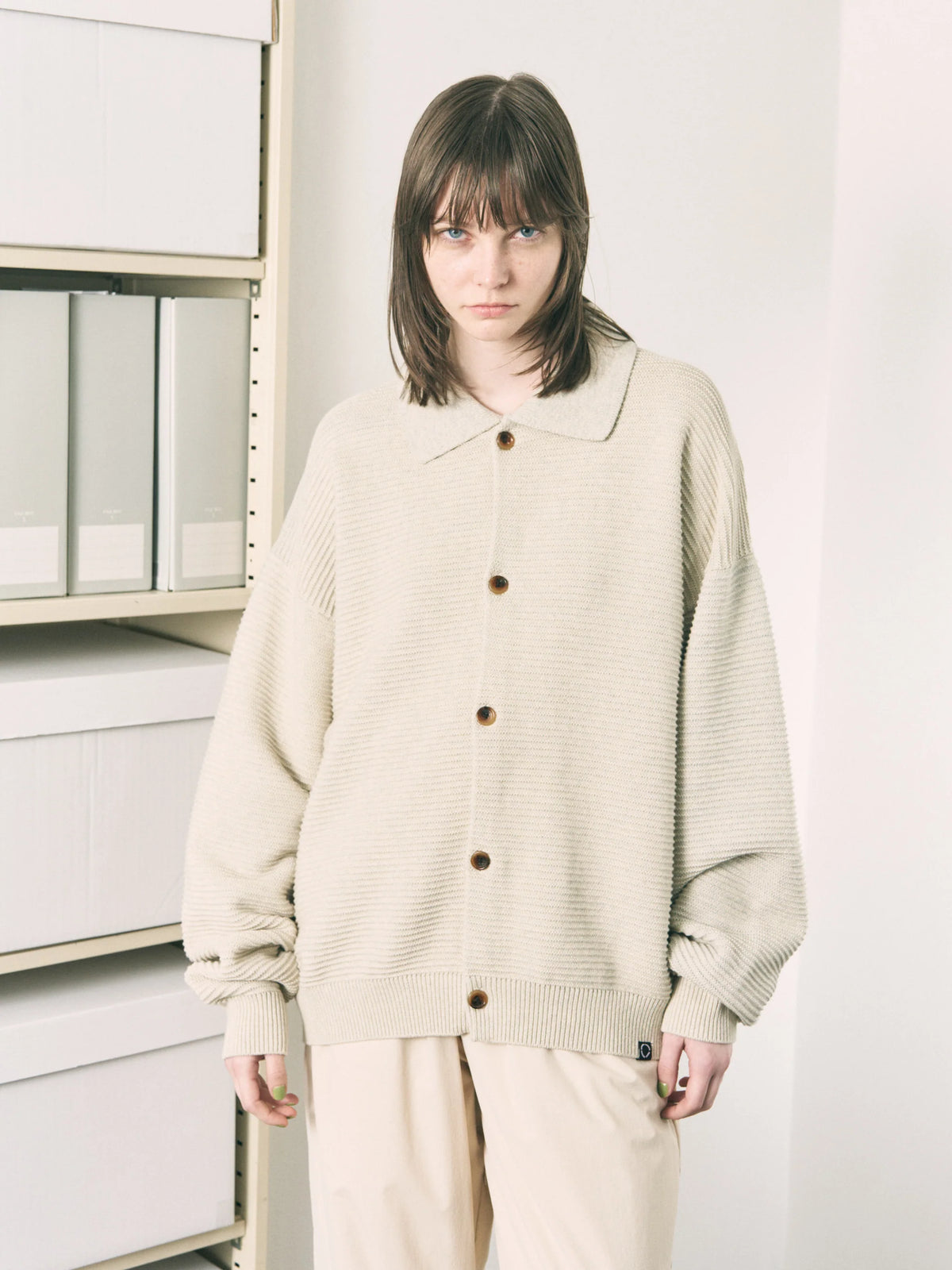 REFLECTIVE KNIT SHIRT JACKET /  oatmeal