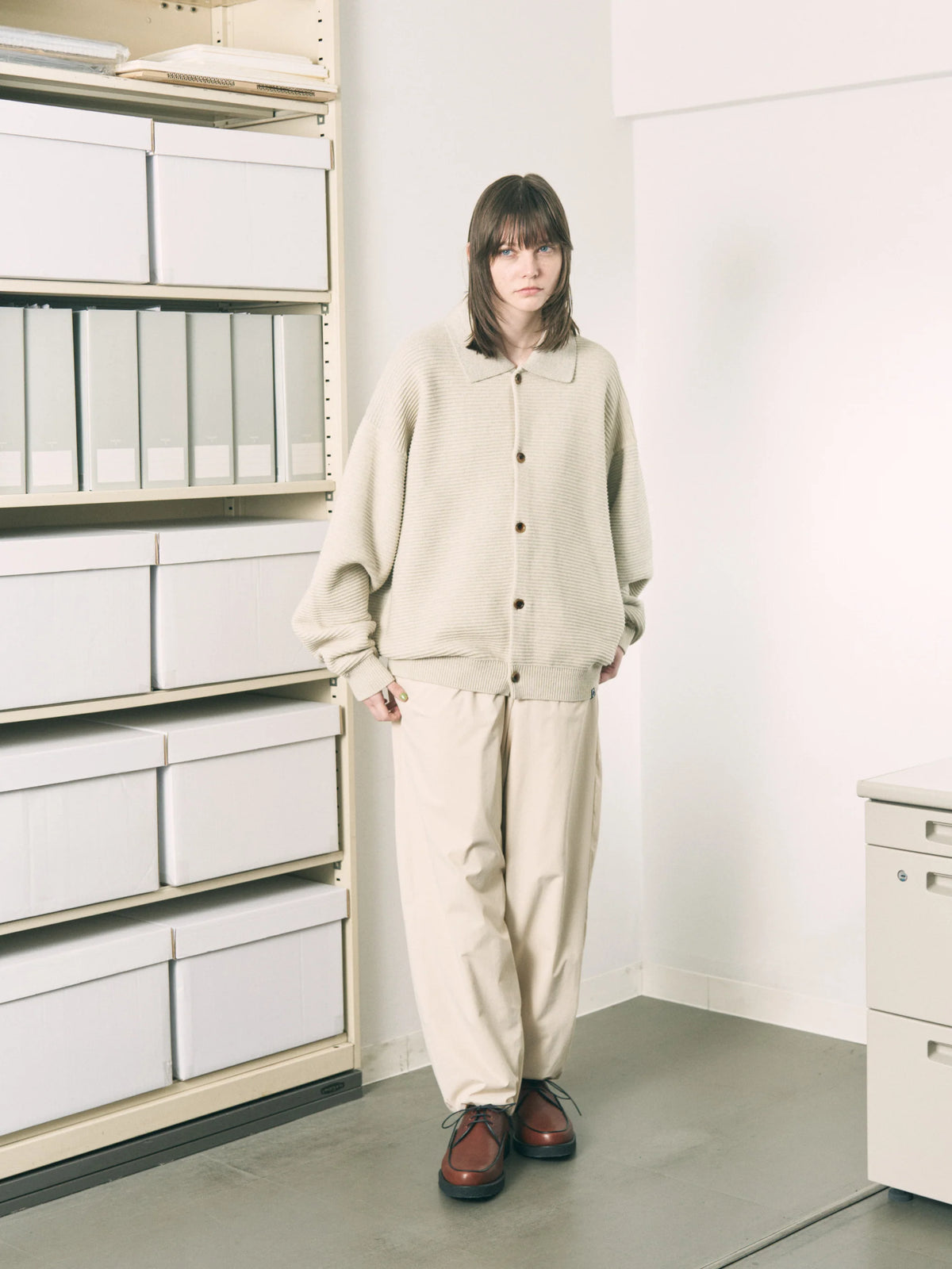 REFLECTIVE KNIT SHIRT JACKET /  oatmeal