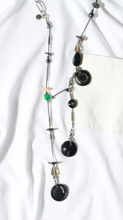 【LEO GON'DO】ROSARY Necklace No,10 BLACK BUTTON / LONG DROP