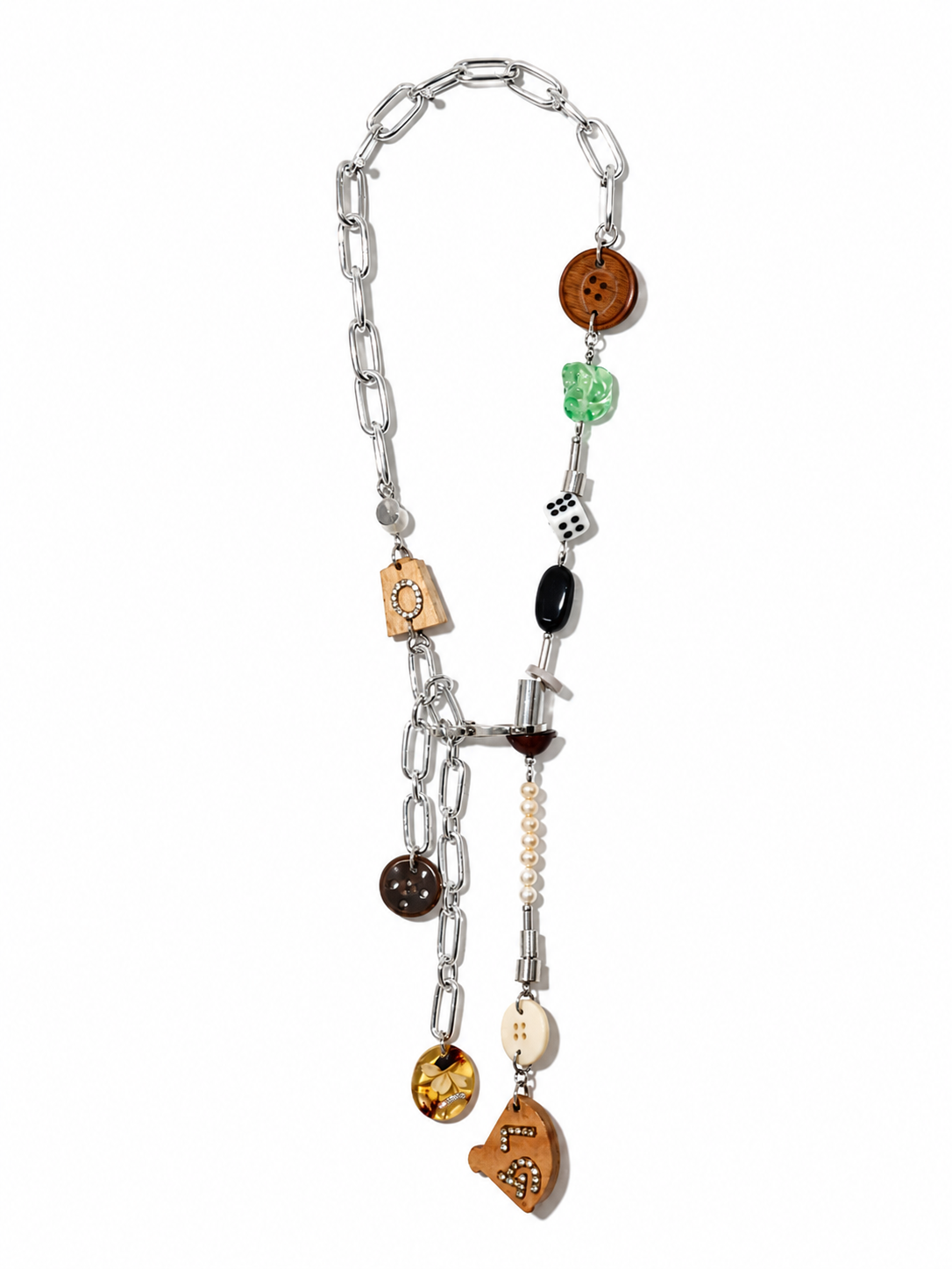 【LEO GON'DO】ROSARY Necklace No,2 WOOD BUTTON / GREEN GLASS
