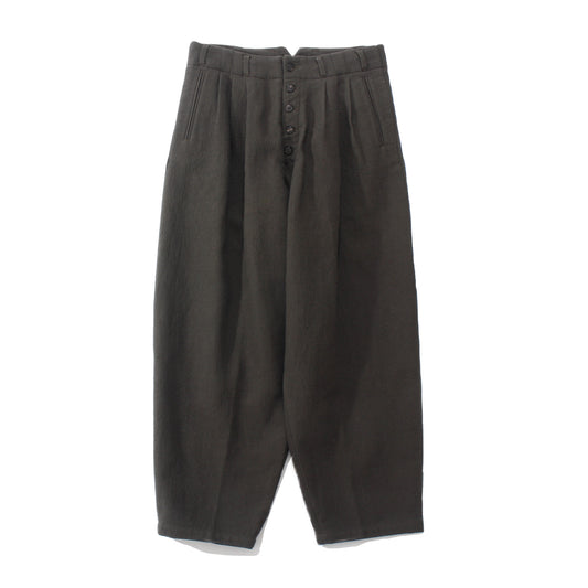 cotton linen wool 3tuck pants / khaki