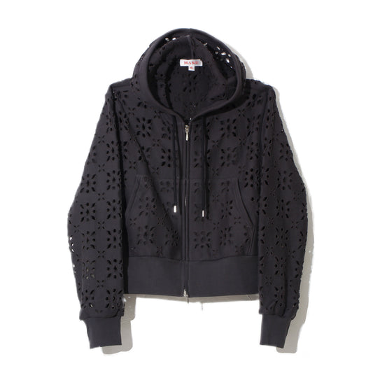 FLOWER HOLE ZIP-UP SWEAT PARKA /bk