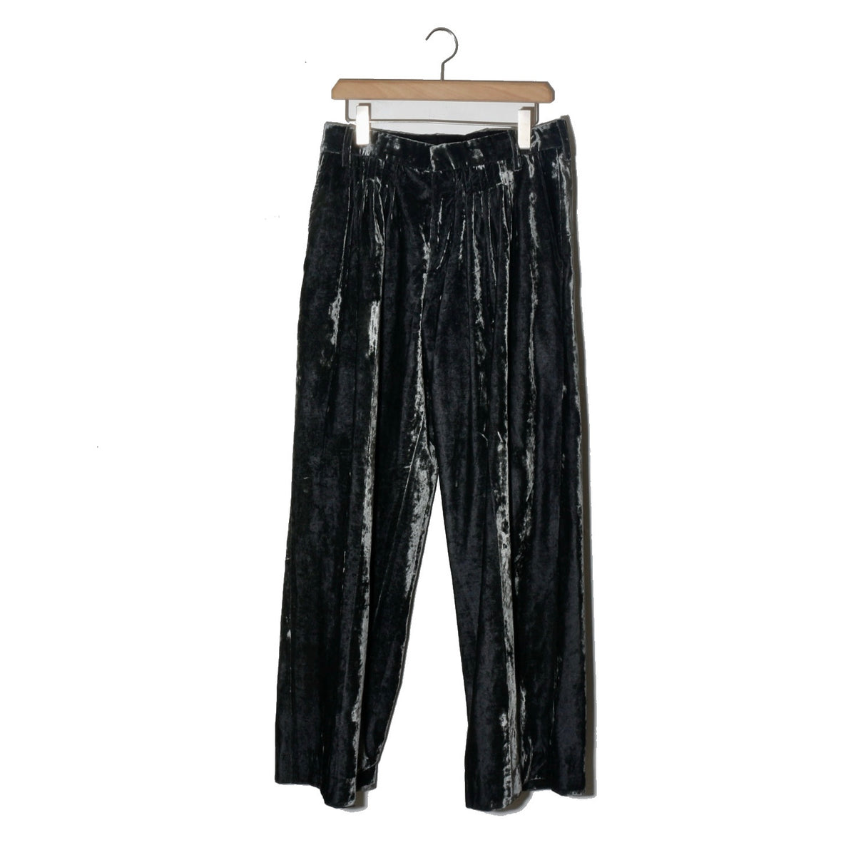 Velvet Accordion Wide Trousers / Dusty Black