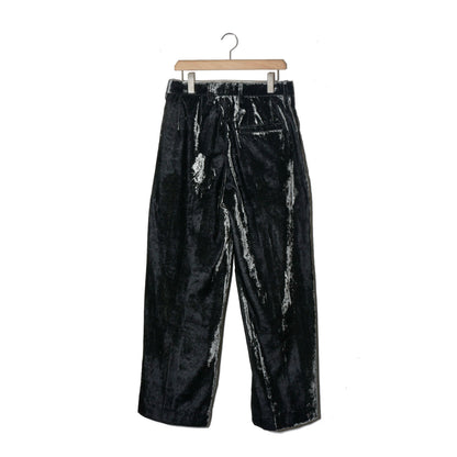 Velvet Accordion Wide Trousers / Dusty Black