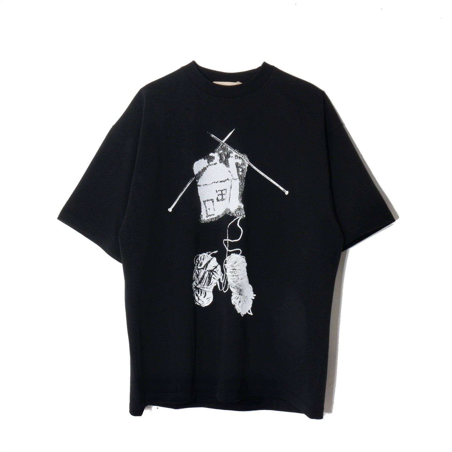 print T-shirt / knitting   / bk