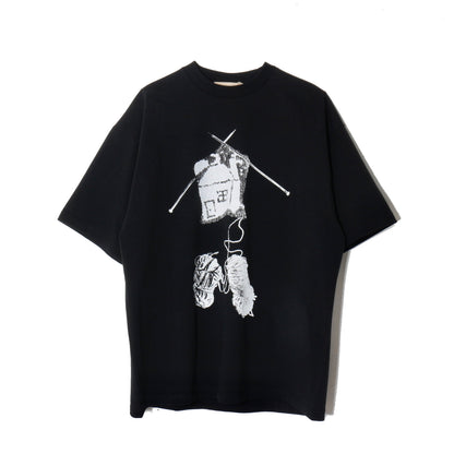 print T-shirt / knitting   / bk