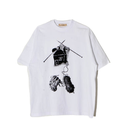 print T-shirt / knitting   / wh
