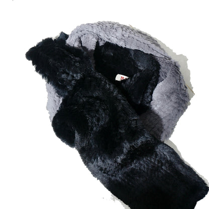 RABBIT FUR SCARF /   black × gray
