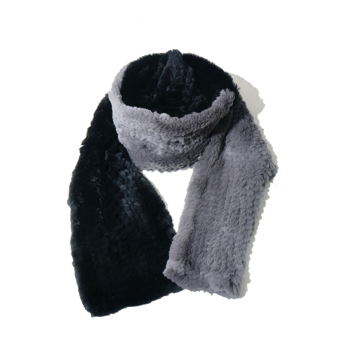 RABBIT FUR SCARF /   black × gray