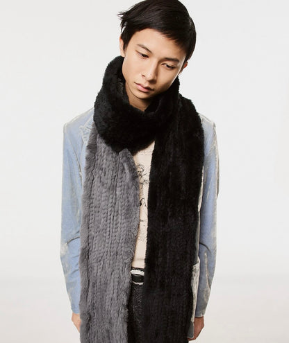 RABBIT FUR SCARF /   black × gray