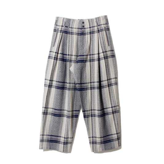 Amunzen check 1:2tuck pants / blue