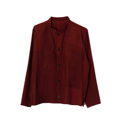 Uneven Dyed Short Shirt Jacket   / D.red