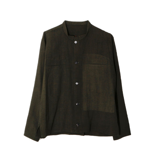 Uneven Dyed Short Shirt Jacket   / D.green