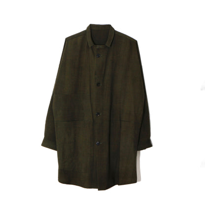 Uneven Dyed Pated Shirt Coat   / D.green