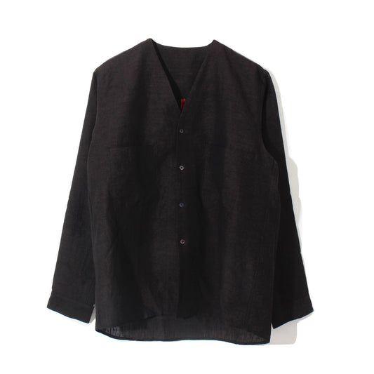 Linenwool nocoller shirts / black