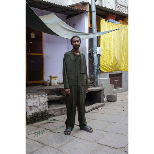 Uneven Dyed Jump Suit  / D.green