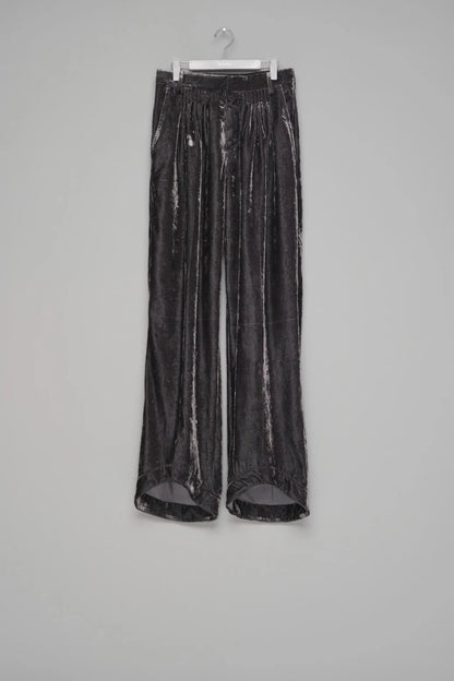 Velvet Accordion Wide Trousers / Dusty Black