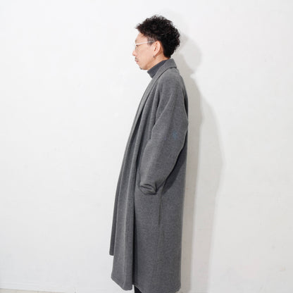 ウールシルクキャメル半纏ロングコート/灰