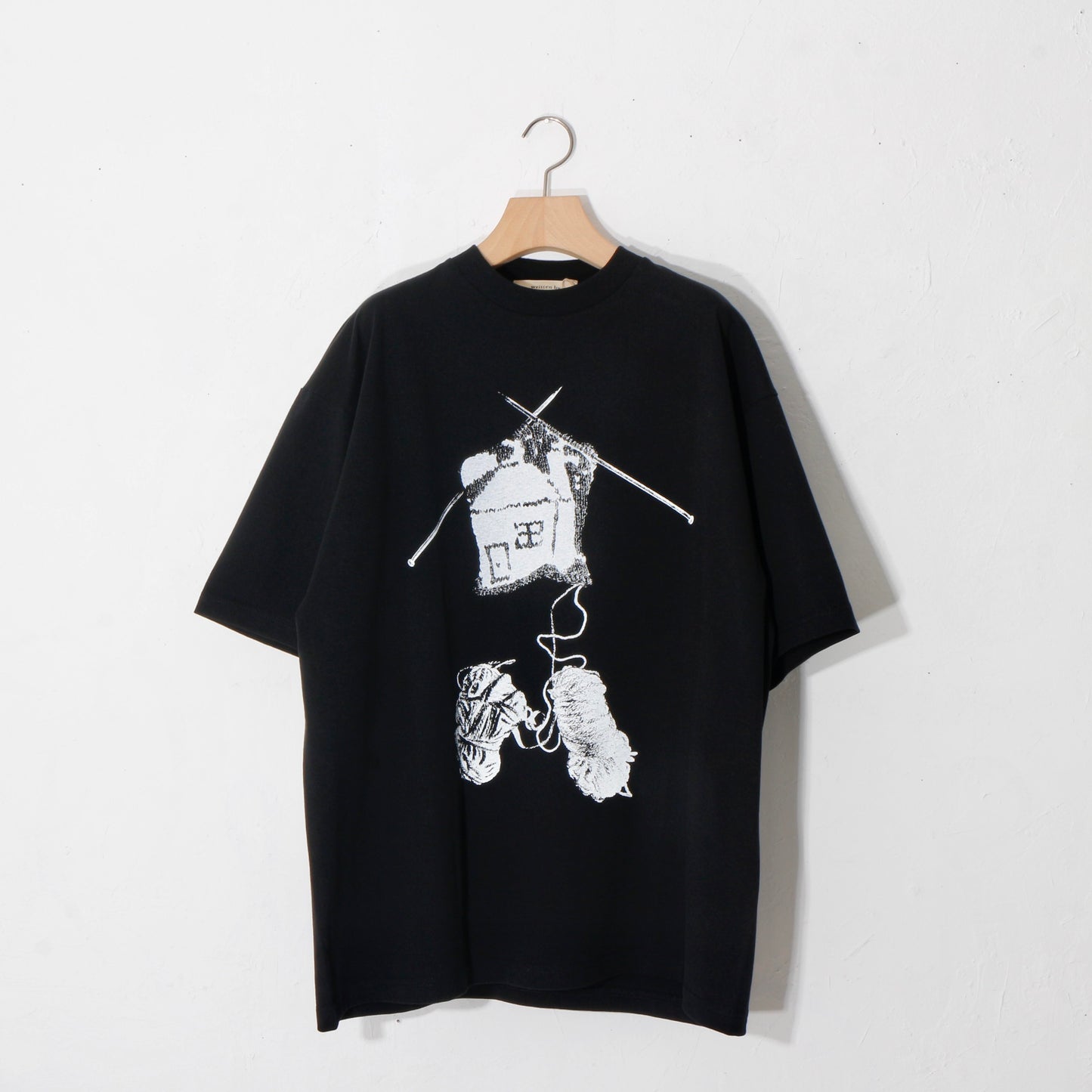 print T-shirt / knitting   / bk