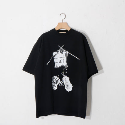 print T-shirt / knitting   / bk