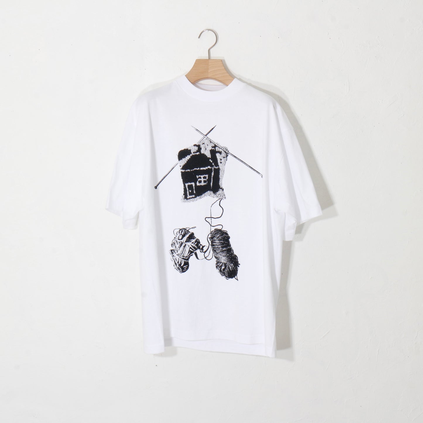 print T-shirt / knitting   / wh