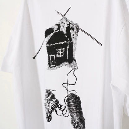 print T-shirt / knitting   / wh