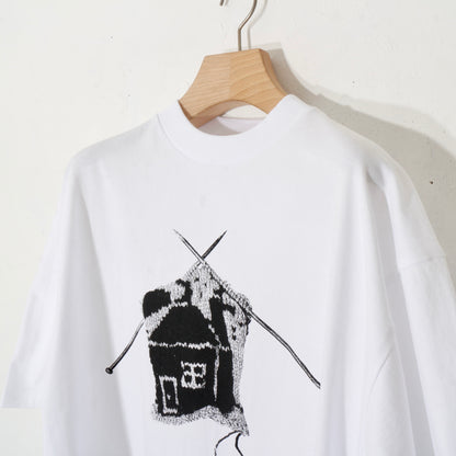print T-shirt / knitting   / wh