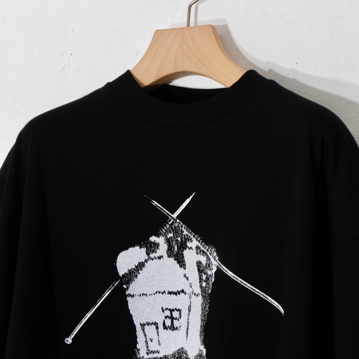 print T-shirt / knitting   / bk
