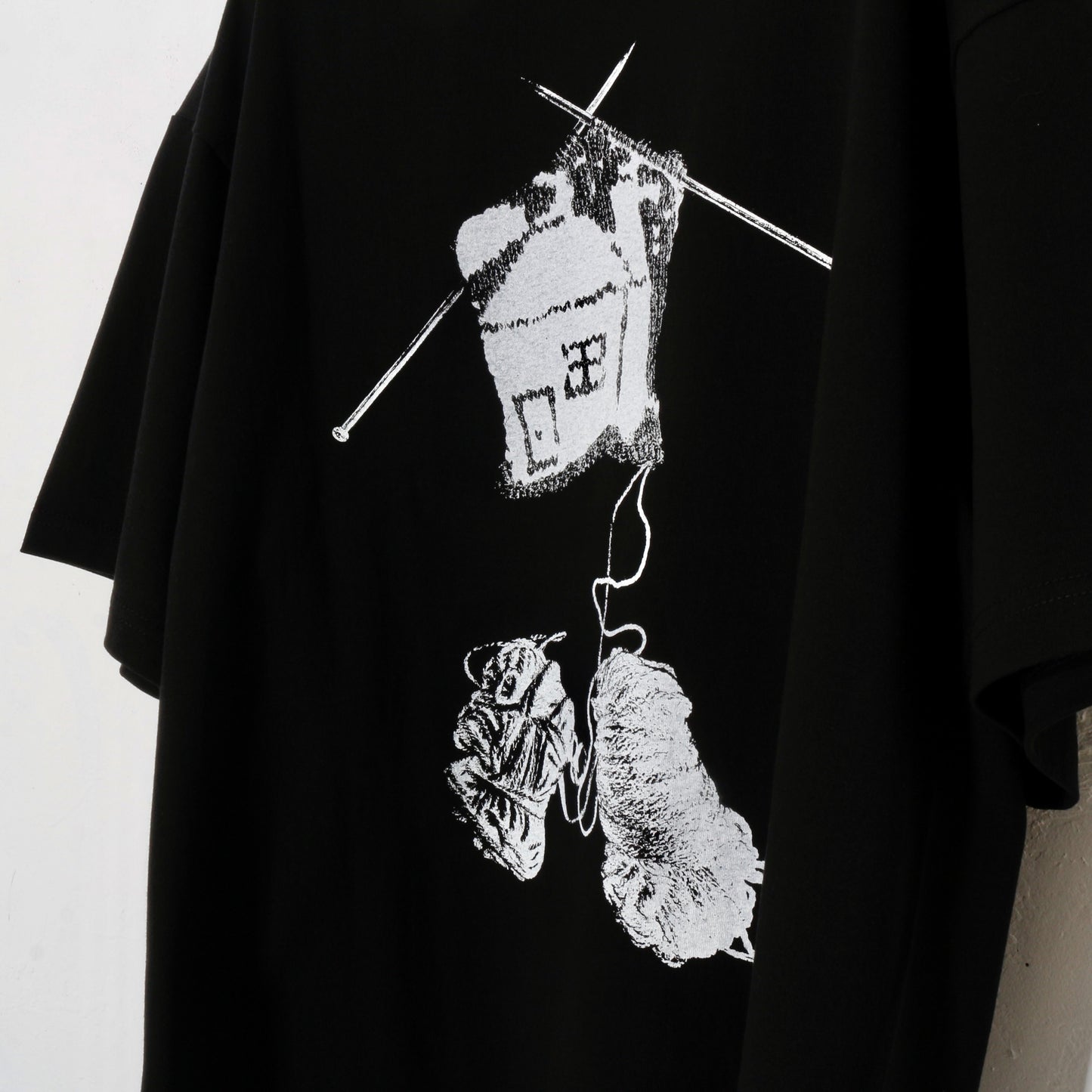 print T-shirt / knitting   / bk