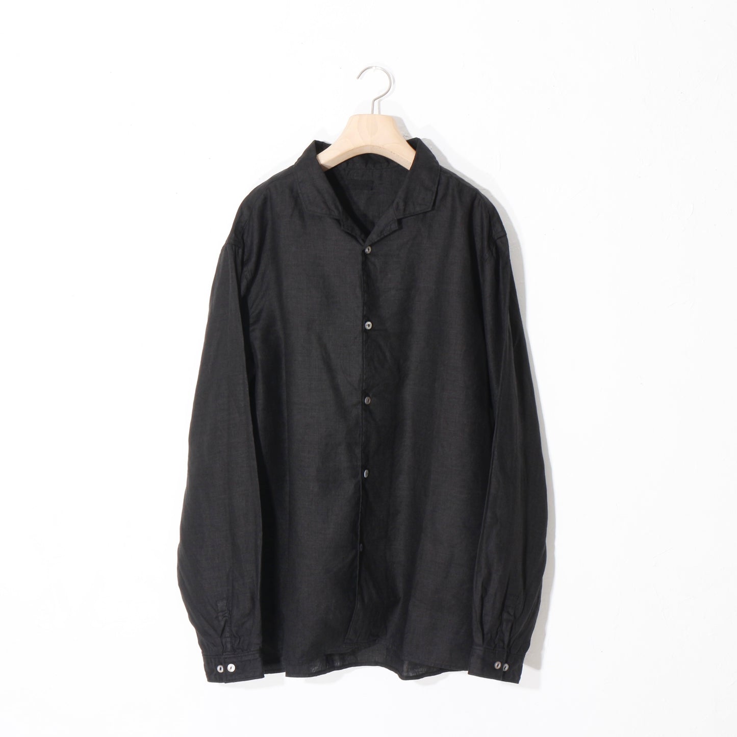 大麻開襟シャツ / 黒