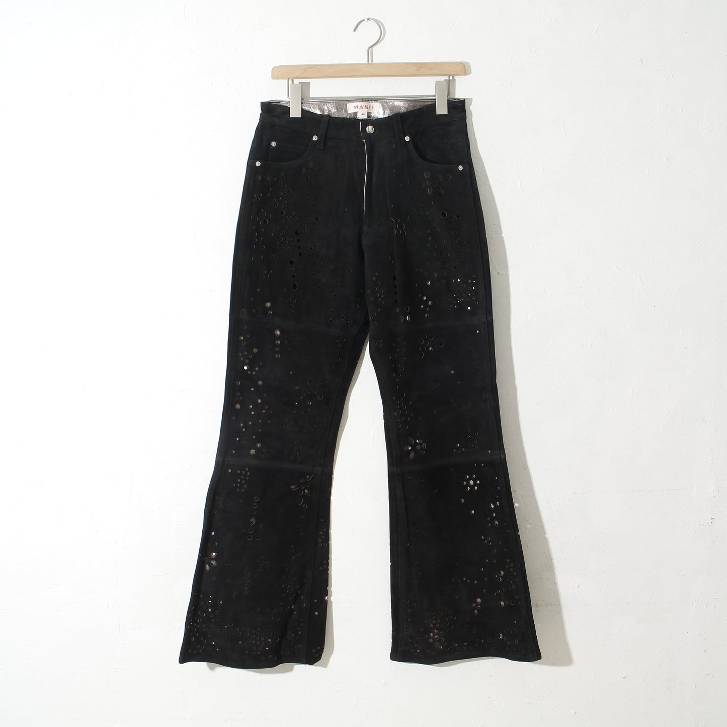 GALAXY-CUT LEATHER FLARE PANTS / black