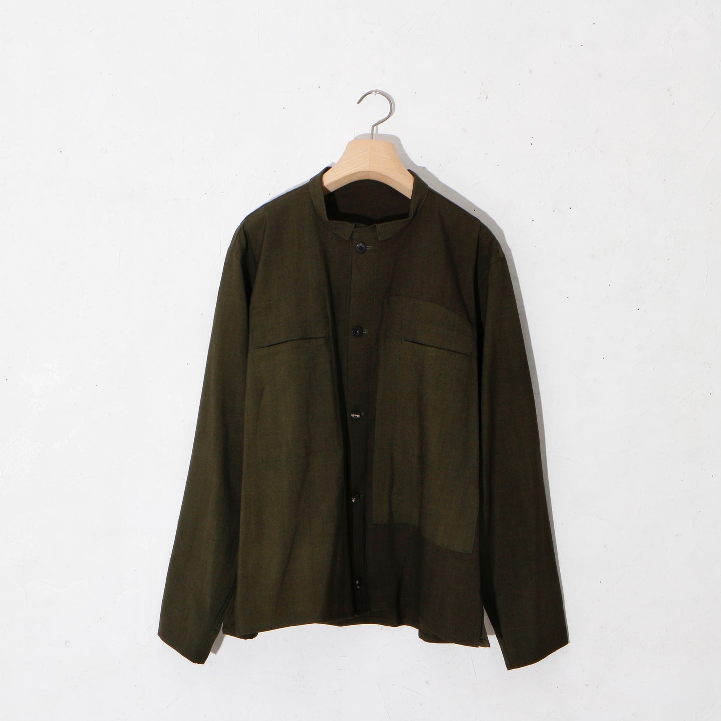 Uneven Dyed Short Shirt Jacket   / D.green