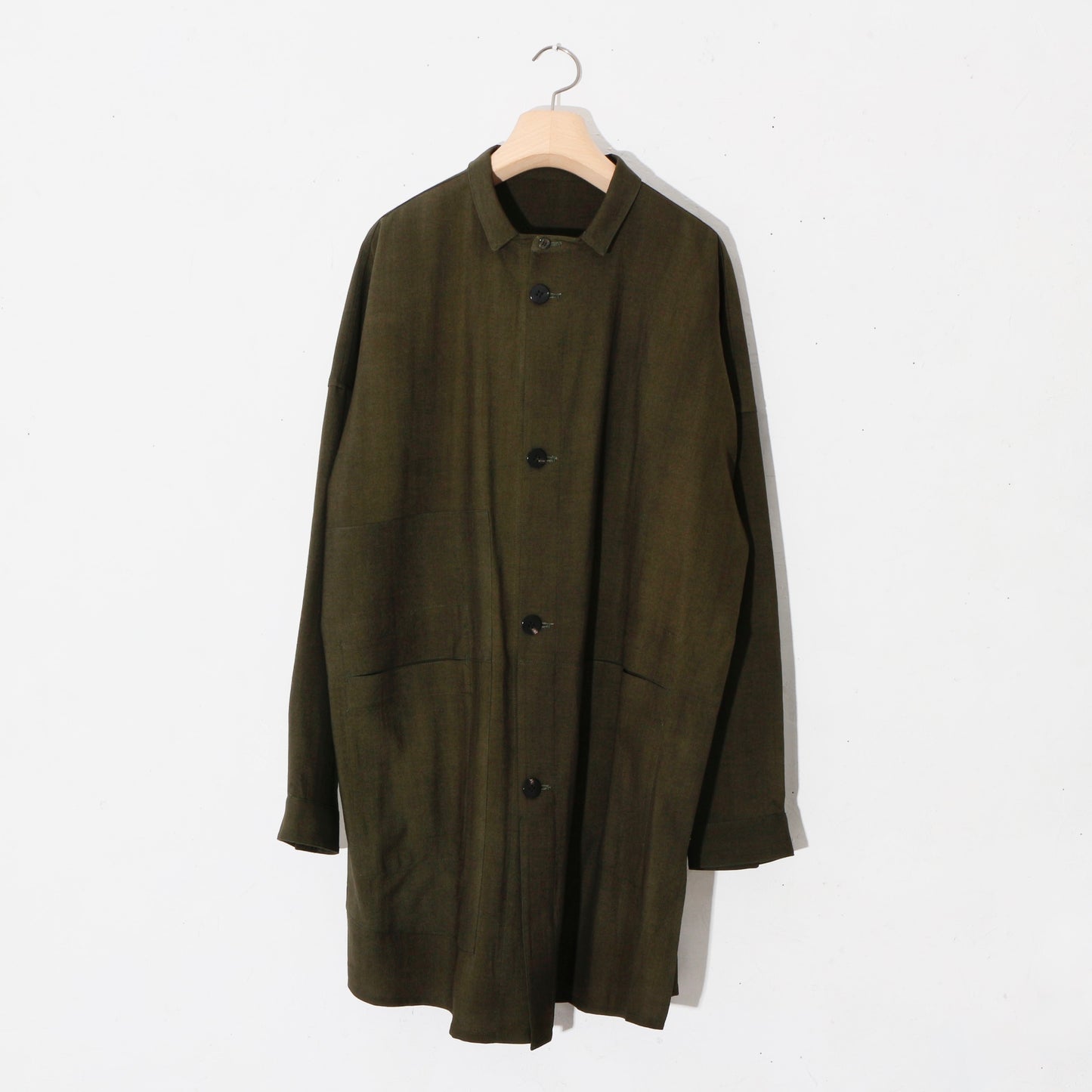 Uneven Dyed Pated Shirt Coat   / D.green