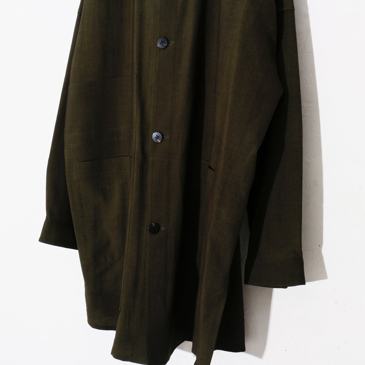 Uneven Dyed Pated Shirt Coat   / D.green