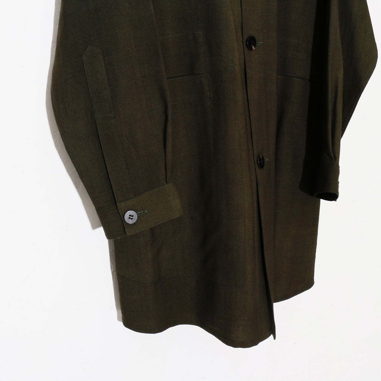 Uneven Dyed Pated Shirt Coat   / D.green