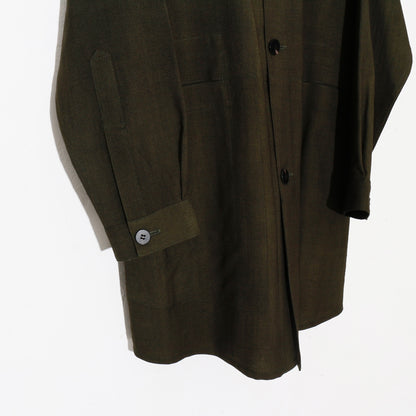 Uneven Dyed Pated Shirt Coat   / D.green
