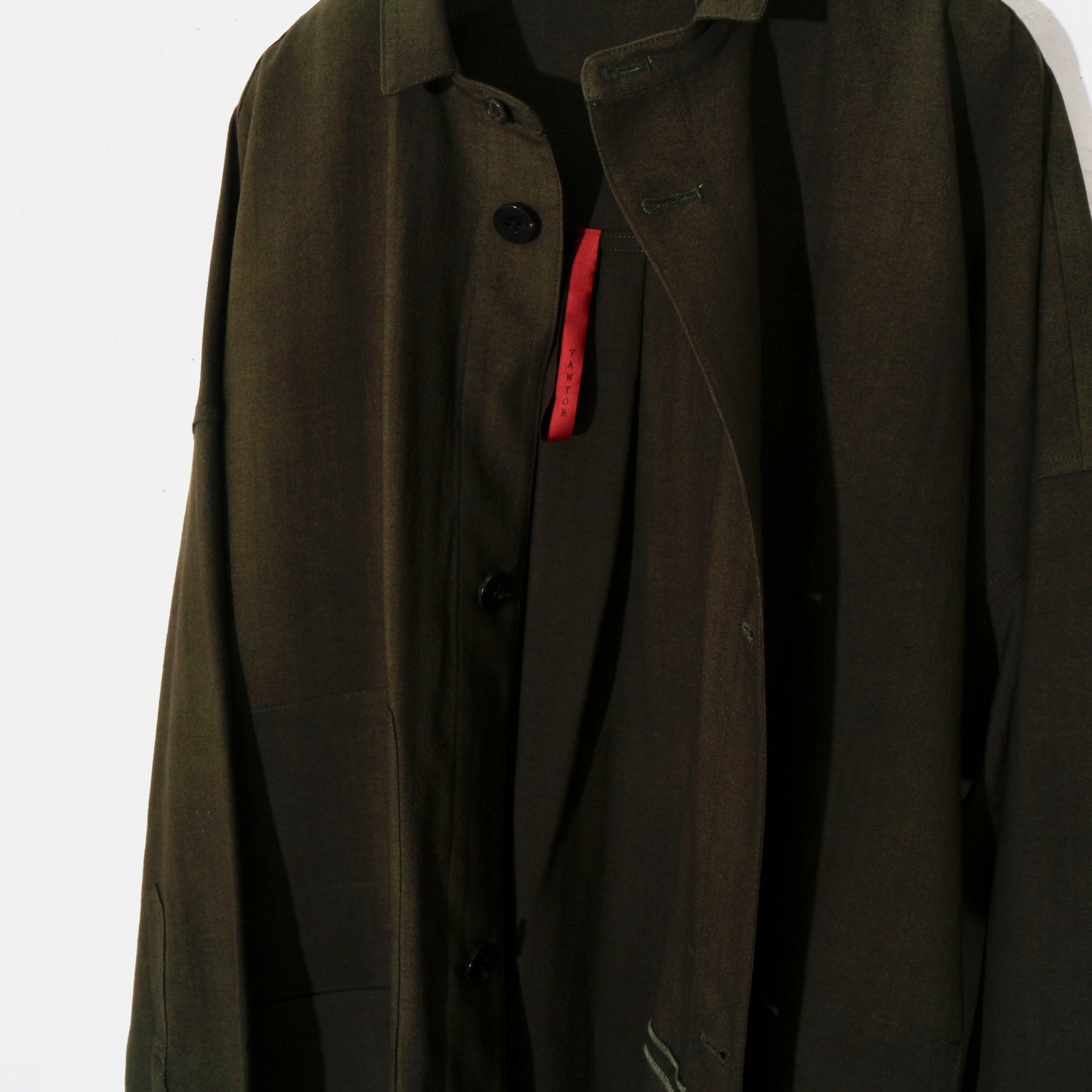 Uneven Dyed Pated Shirt Coat   / D.green