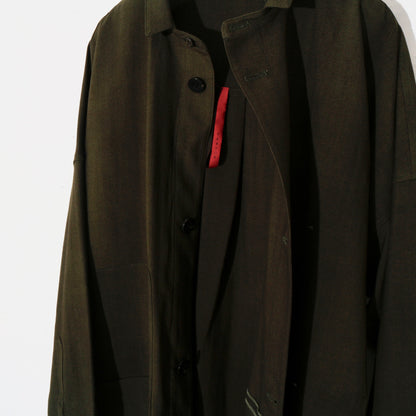 Uneven Dyed Pated Shirt Coat   / D.green