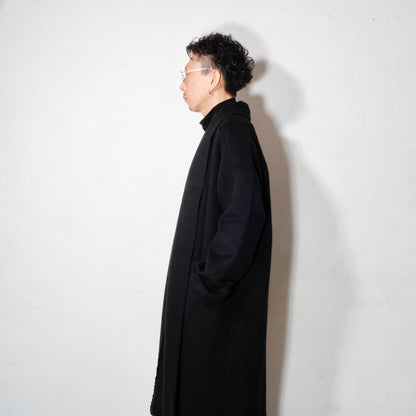 ウールシルクキャメル半纏ロングコート/紐付き / 黒